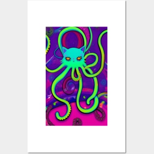 Psychedelic cat octopus Posters and Art